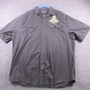 Coogi Shirt Mens 2XL Black Button Front Short Sleeve Embroidered Studded Pockets
